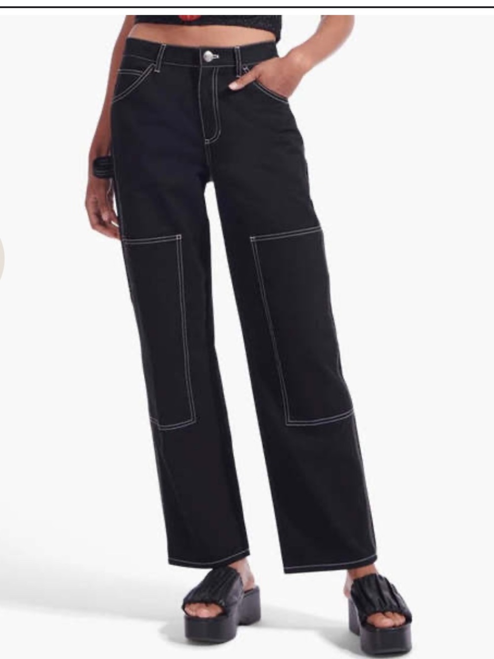 STAUD Black Painter Pants with White Contrast Stitching